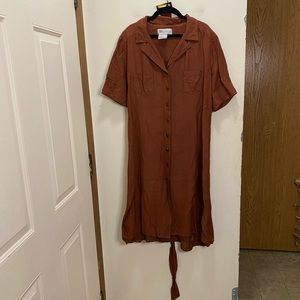 Worth silk linen blend button down dress with belt size 16